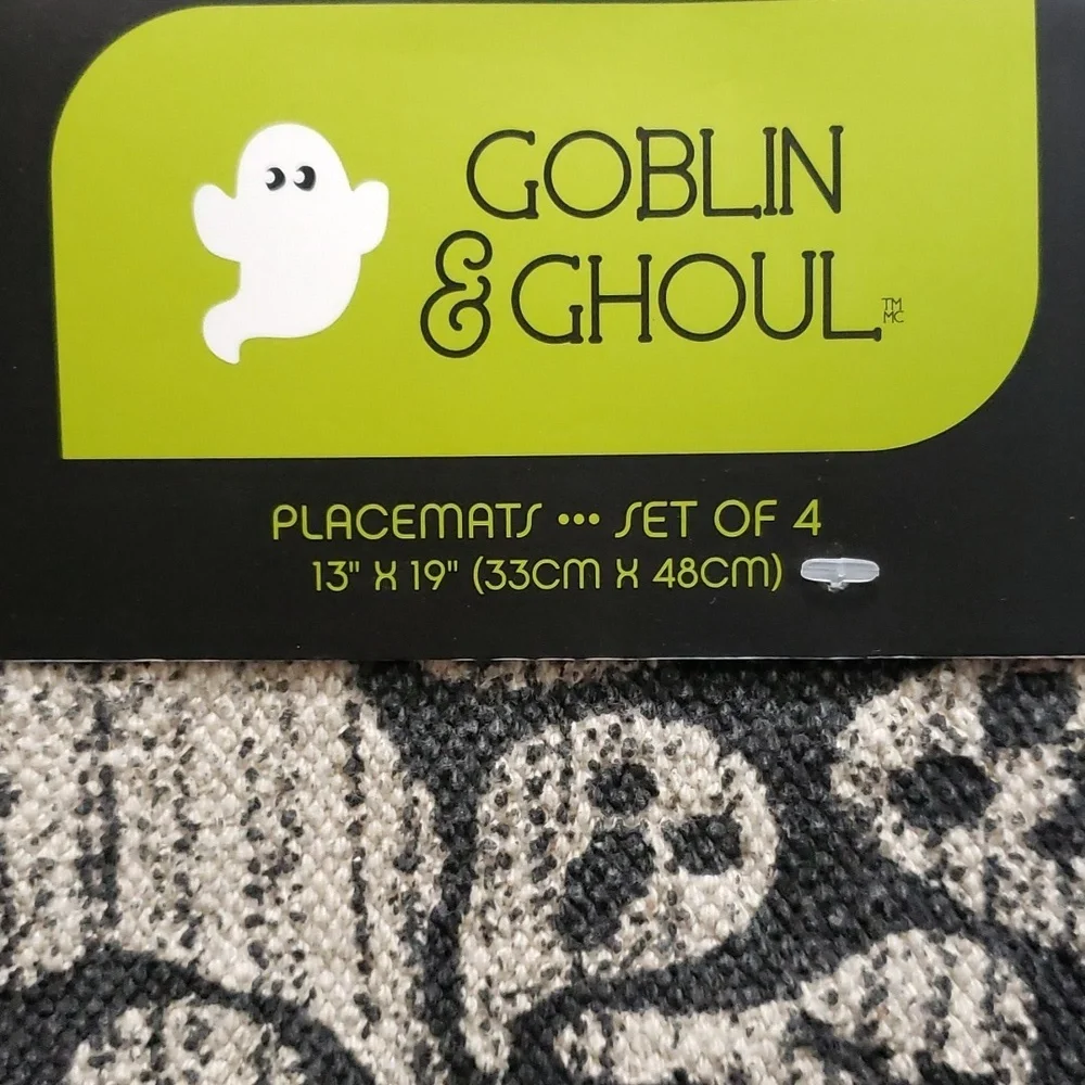 Goblin & Ghoul NWT 100% Cotton Ghost Design Set/4 Placemats
